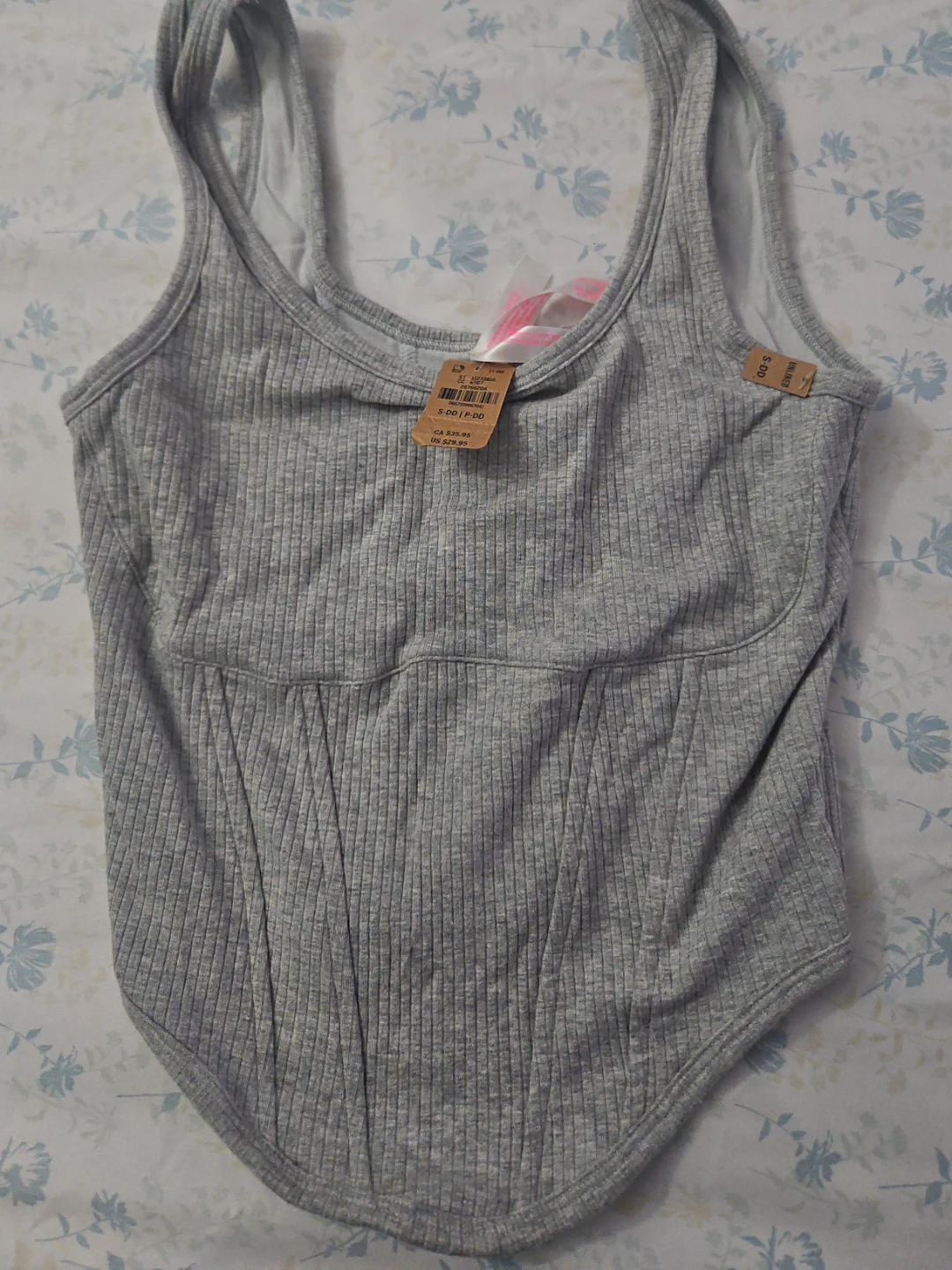 Victoria's Secret PINK Ribbed Corset Tank Grey