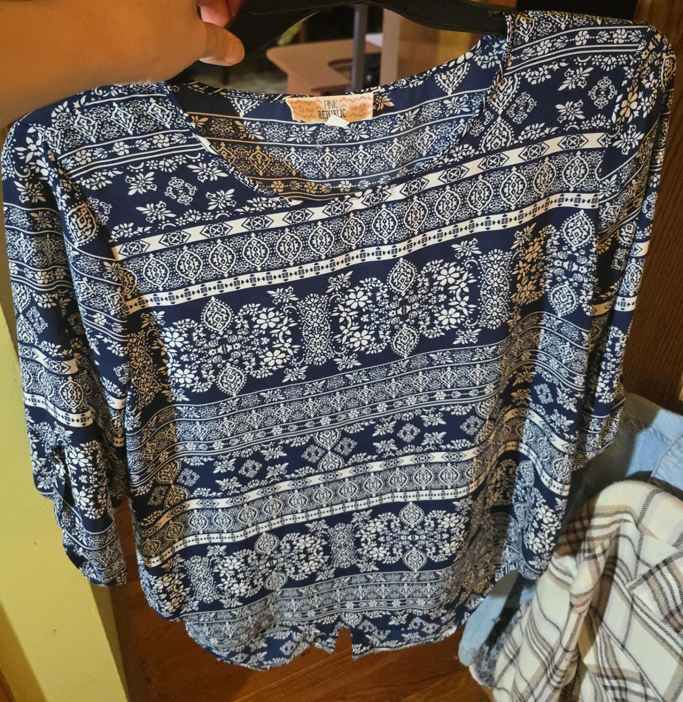 Pink Republic Navy and White Patterned Top