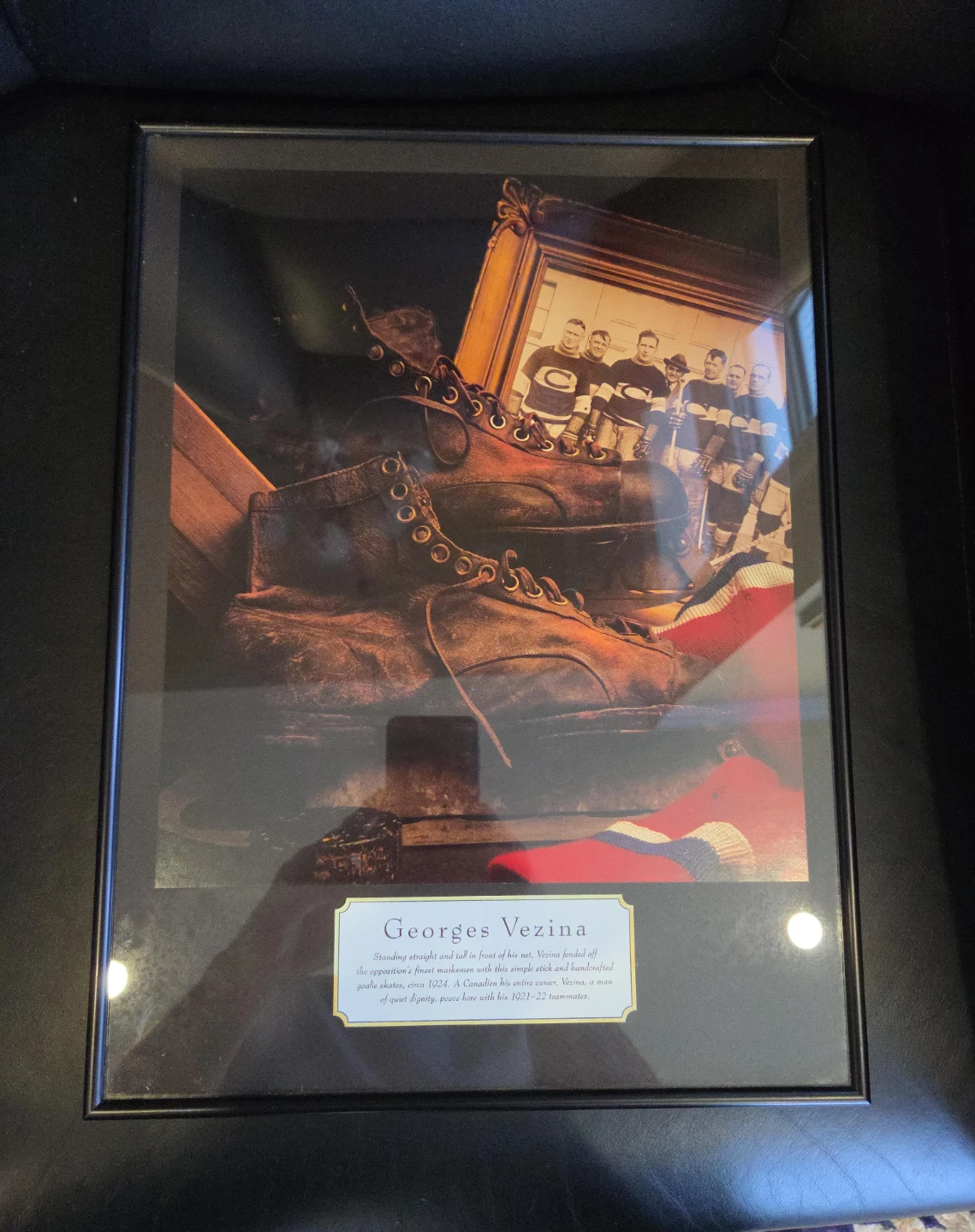 Framed Georges Vezina Hockey Photograph