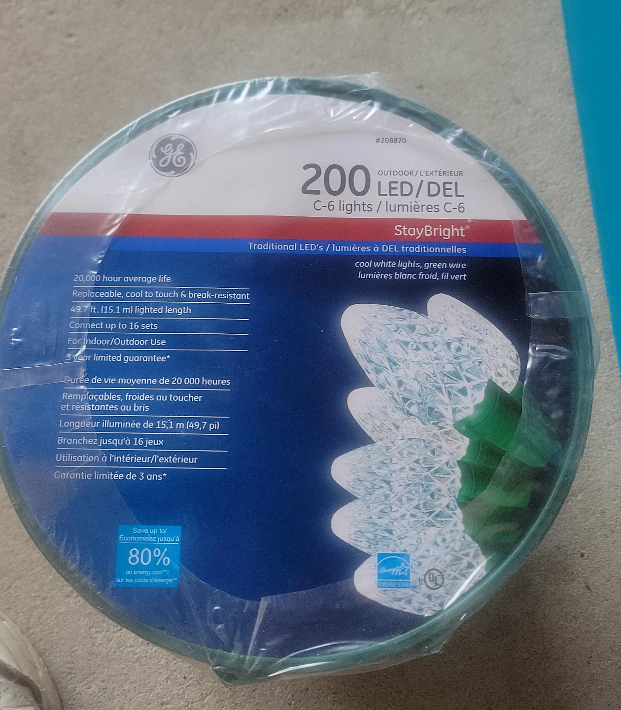 GE 200 LED C-6 Cool White Christmas Lights