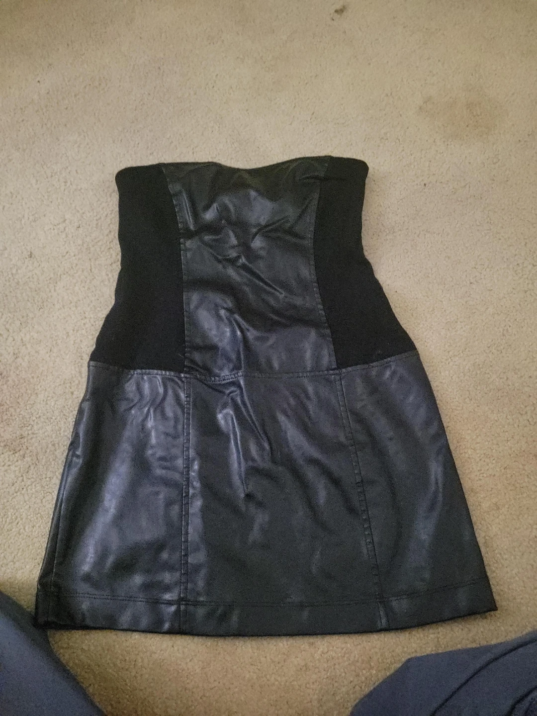 Black Strapless Faux Leather Mini Dress