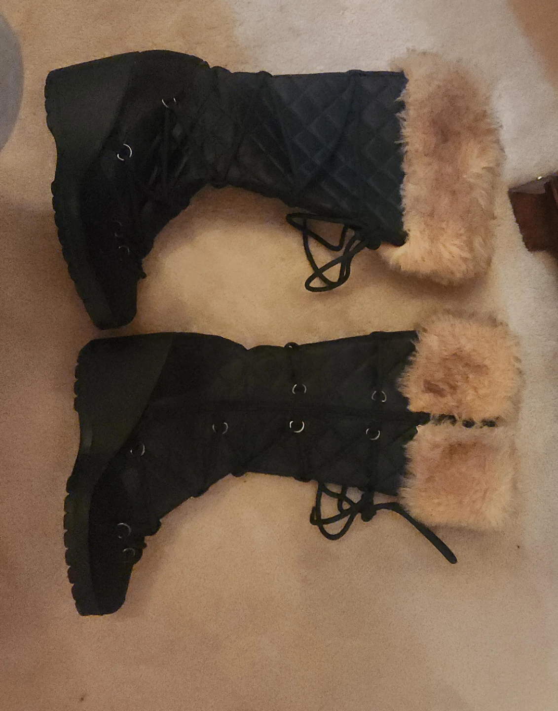 Black Quilted Faux Fur Winter Boots