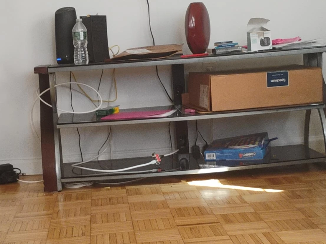 Three-Tier Glass and Metal Media Console