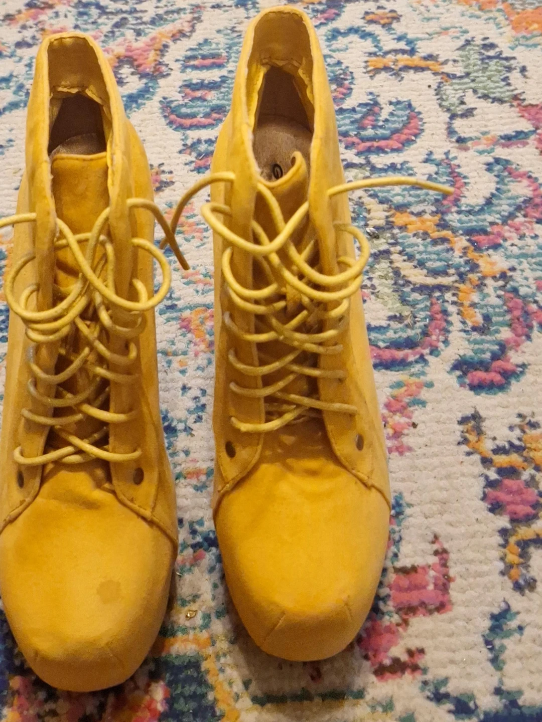 Size 7. Yellow Lace-Up Platform Boots