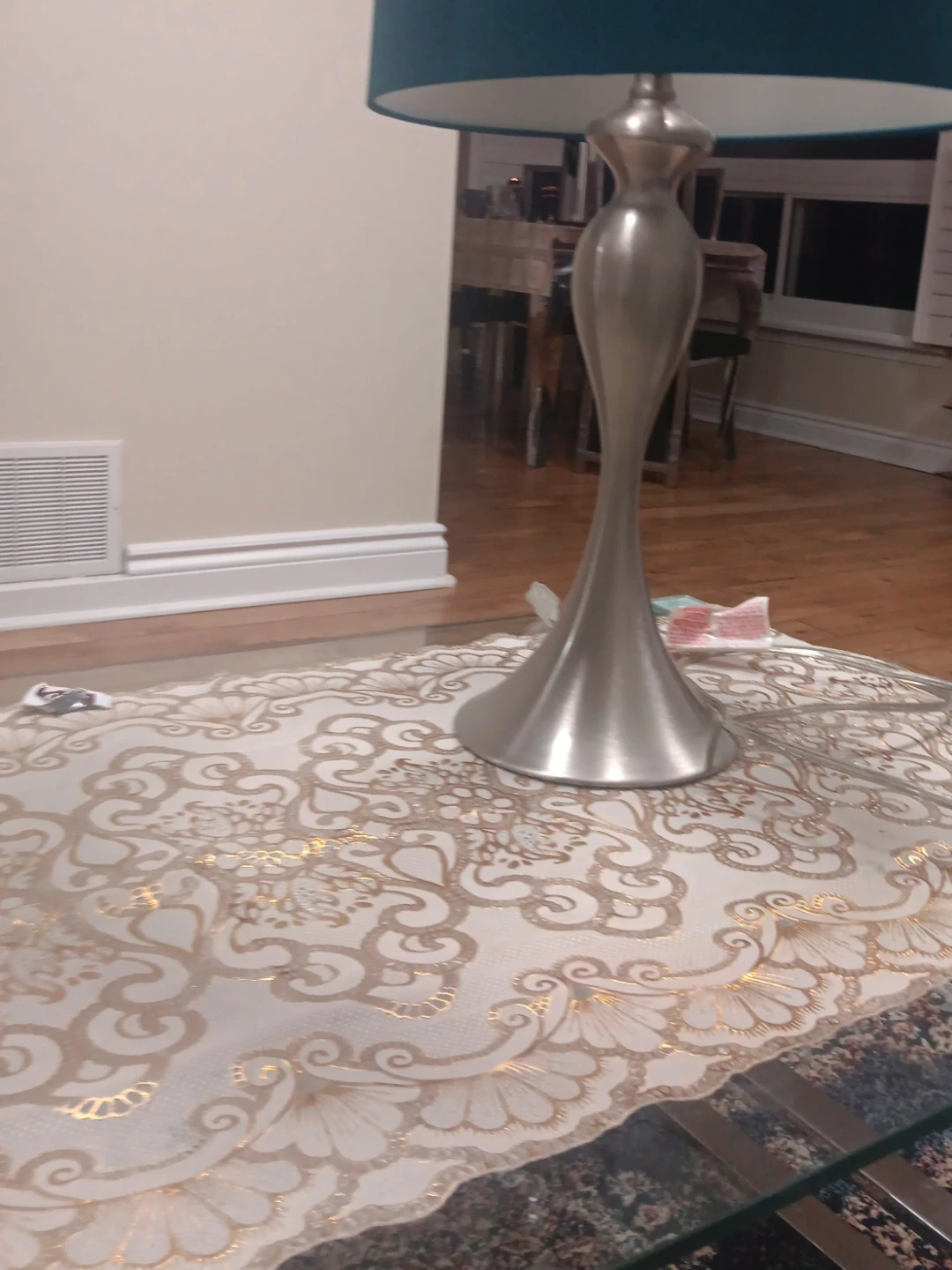 Modern Silver Table Lamp with Teal Shade - photo 2