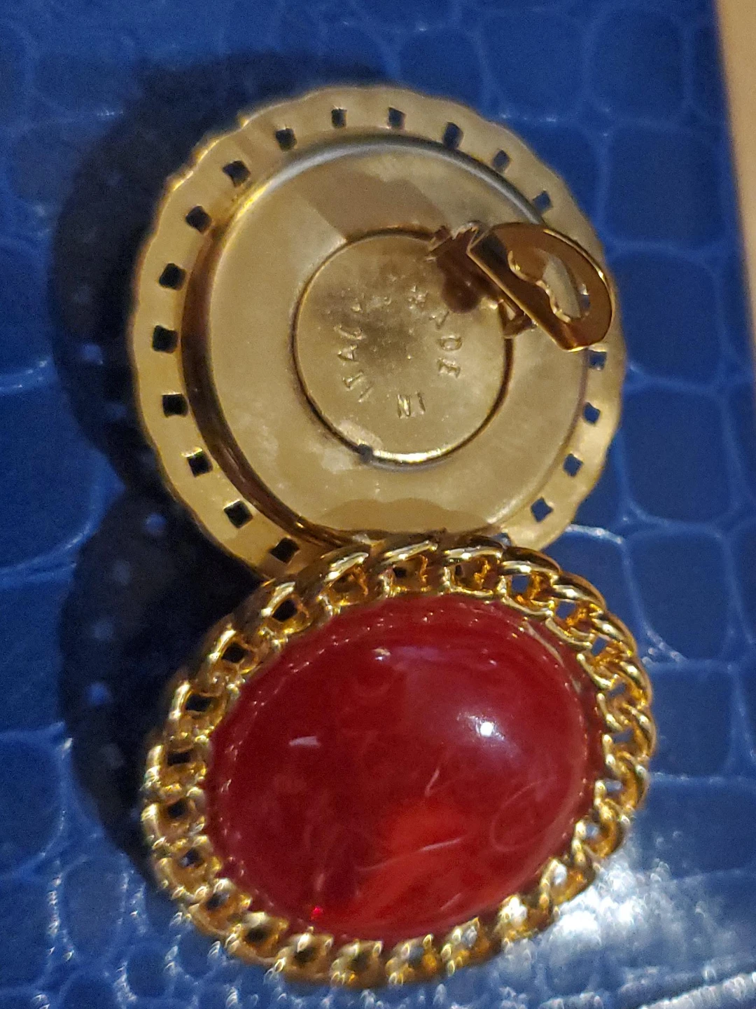 Vintage Italian Red Cabochon Clip-On Earrings - photo 2