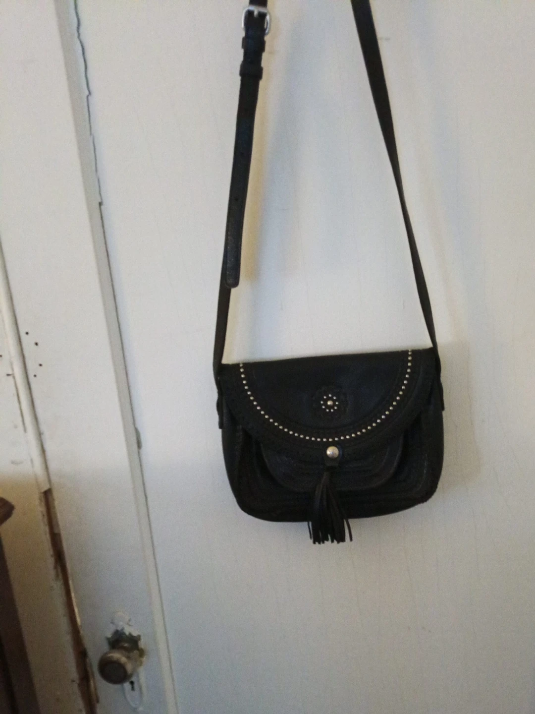 Black Studded Leather Crossbody Bag