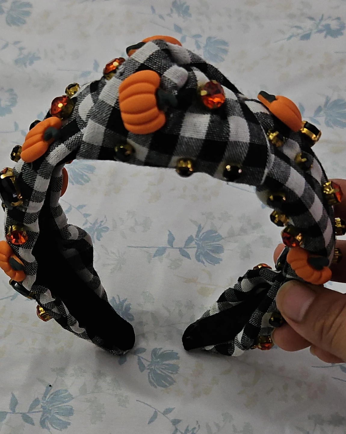 Black and White Gingham Pumpkin Headband