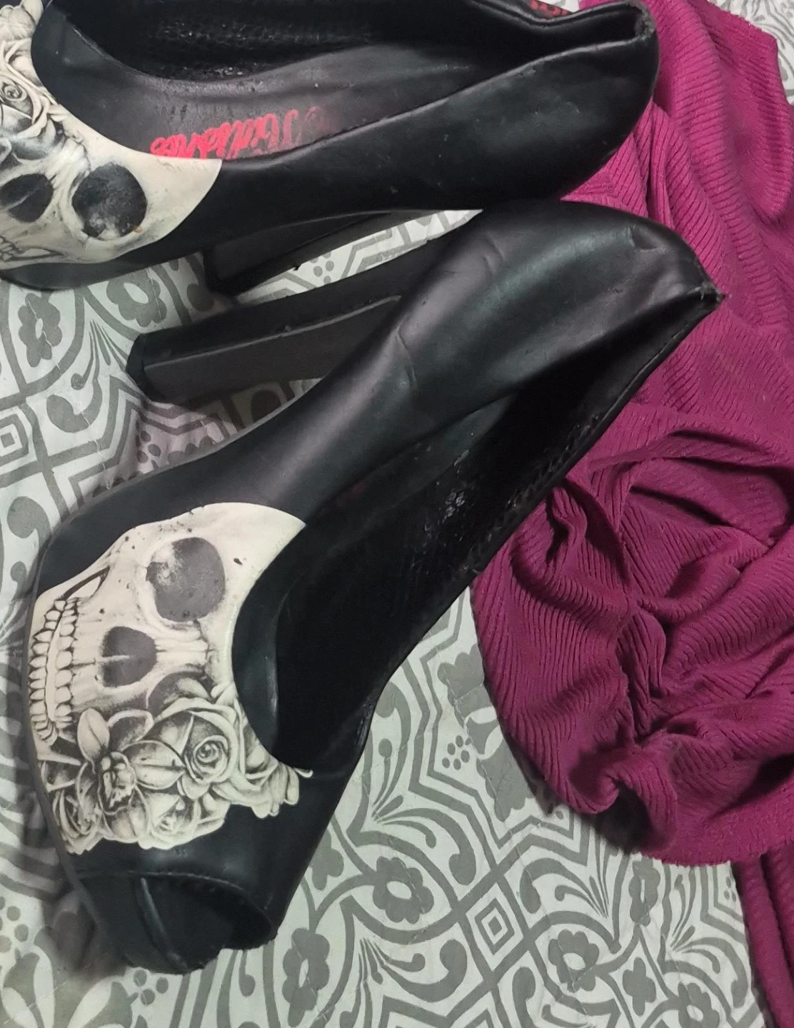 Metal mulisha skull and Rose Peep Toe Heels