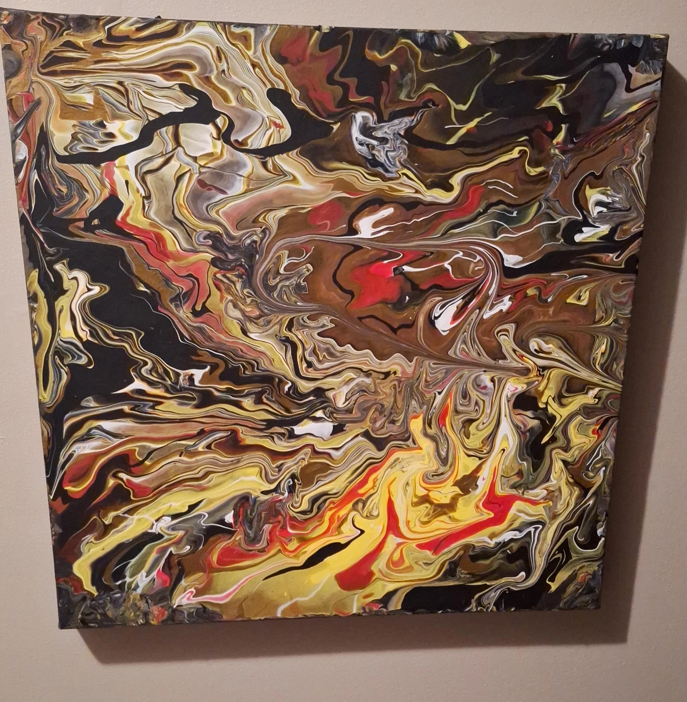 Abstract acrylic pour canvas painting