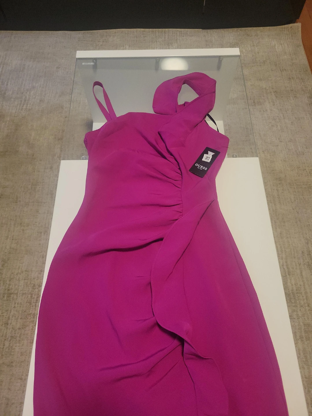 Guess Fuchsia One-Shoulder Ruffle Dress