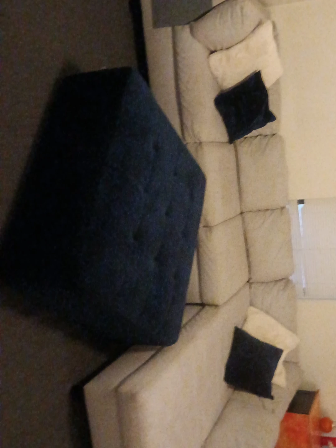Large  Gray Sectional Sofa with Navy Ottoman