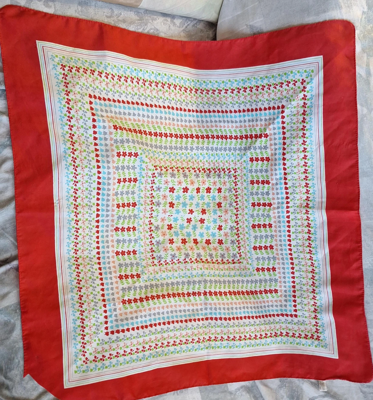 Vintage Floral Red Square Scarf