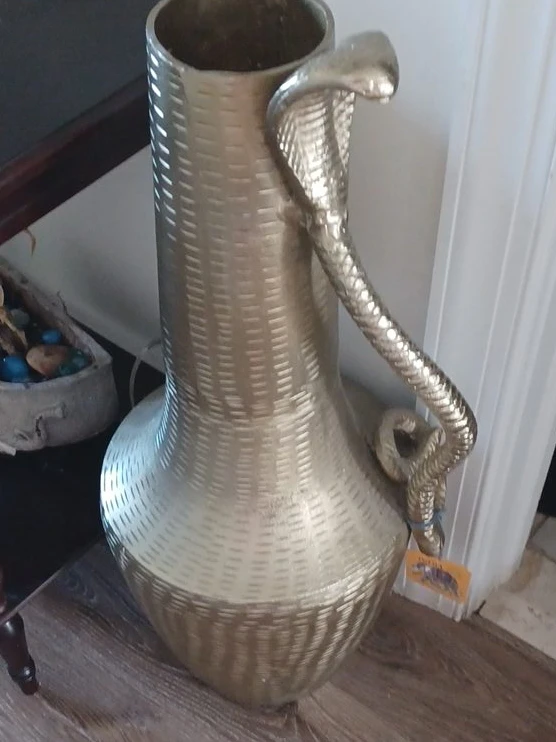 Gold Metal Cobra Handle Floor Vase