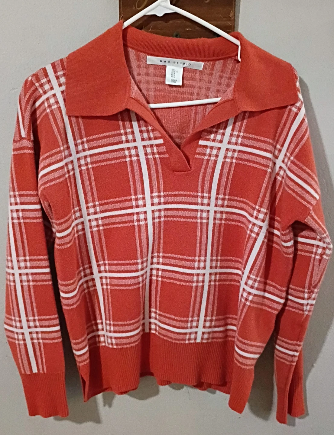 Max Studio Plaid Collared Sweater