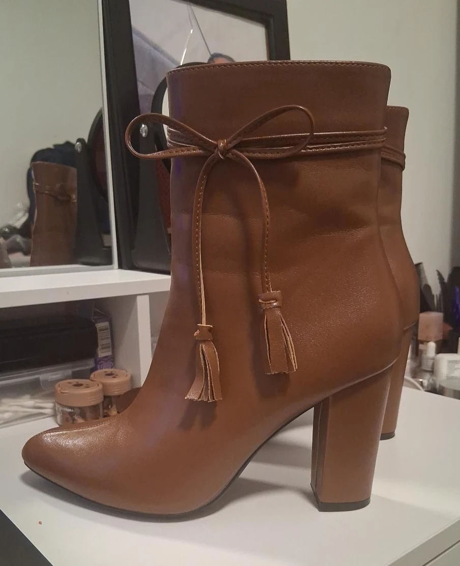 Brown Heeled Ankle Boots with Bow Detail