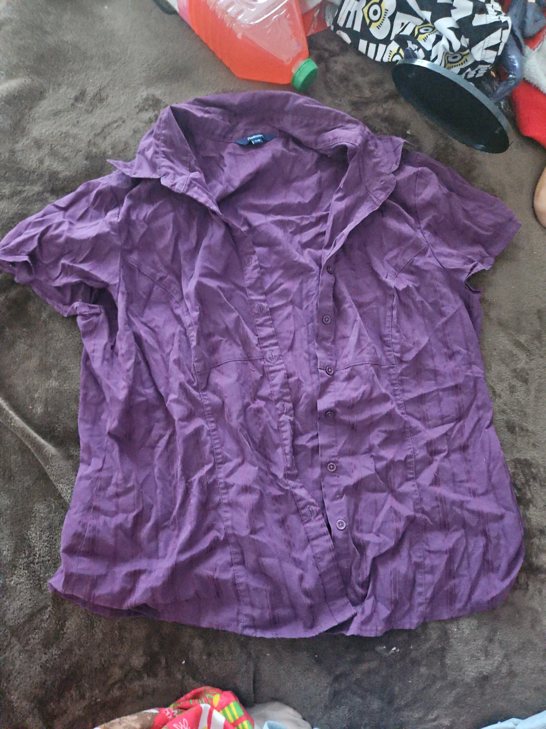 Purple Short Sleeve Button-Up Shirt