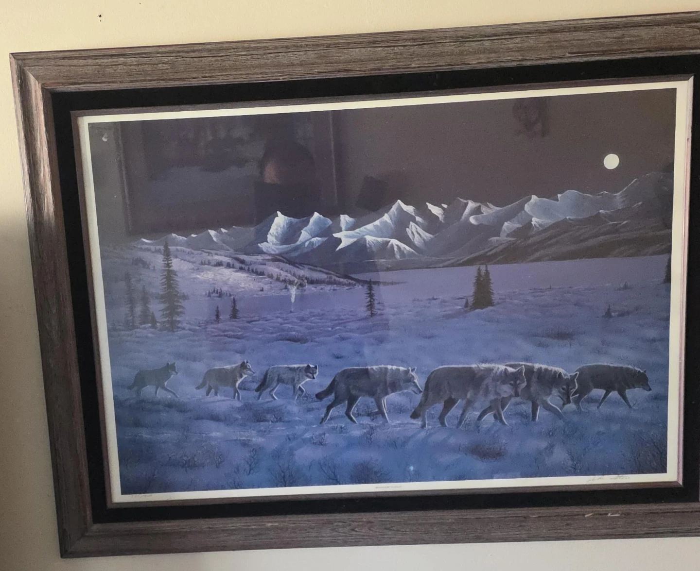 Framed Wolf Pack Mountain Landscape Print