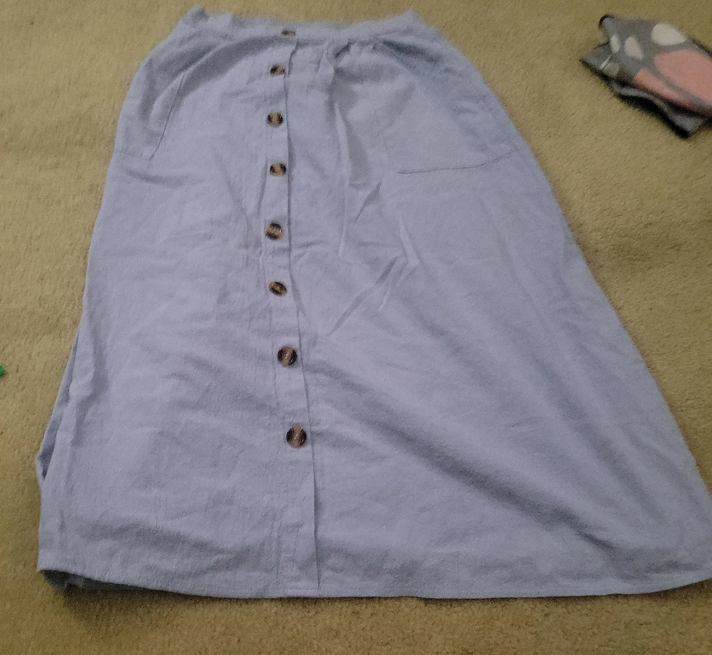 Light Blue Button-Front Midi Skirt