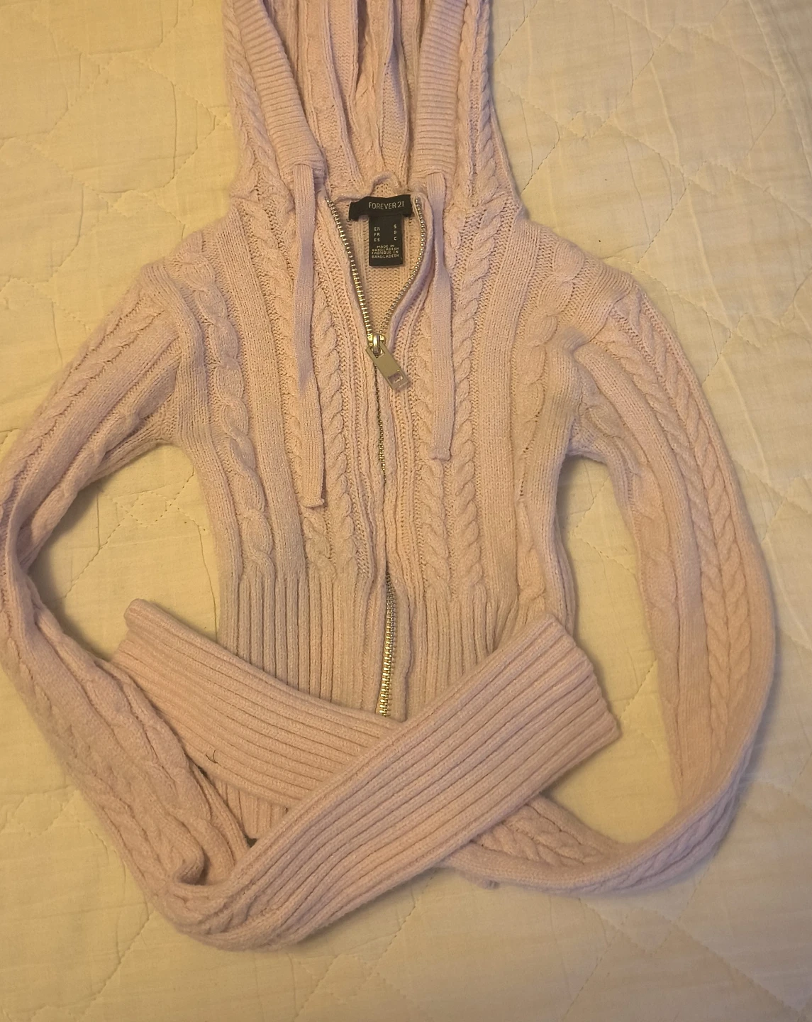 Forever 21 Light Pink Cable Knit Zip Hoodie