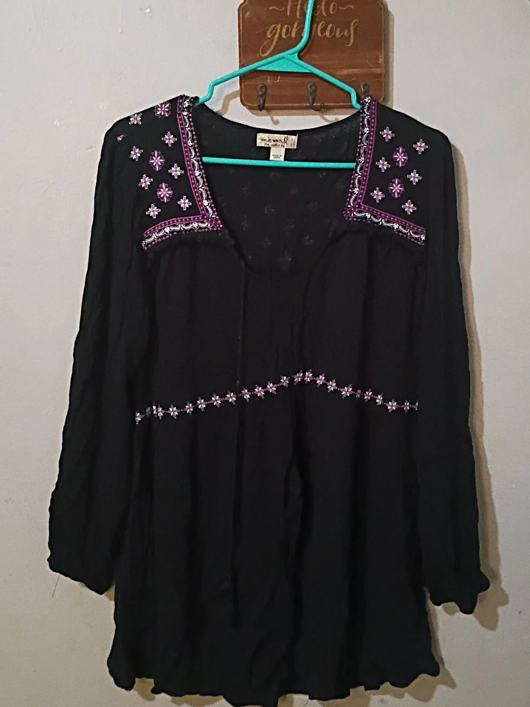 One World Black Embroidered Long Sleeve Top