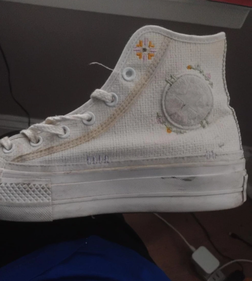 Converse Floral Embroidered High Top Platform Sneakers