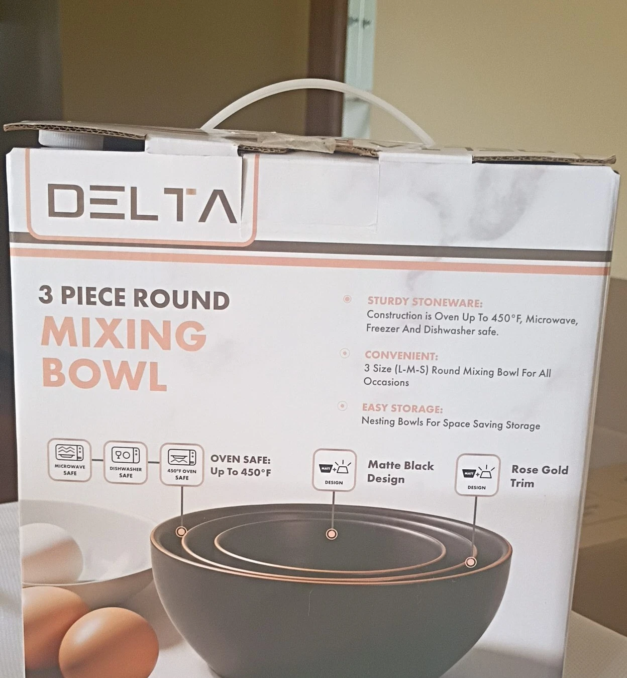 Delta 3-Piece Round Stoneware Mixing Bowl Set