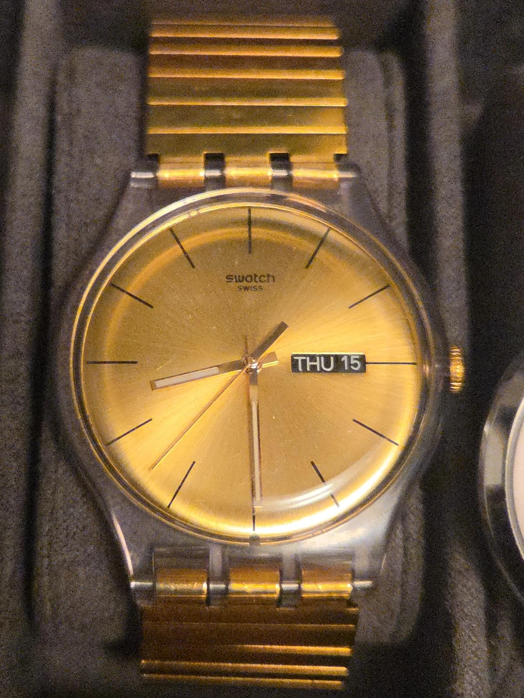 Swatch Gold Tone Day-Date Watch