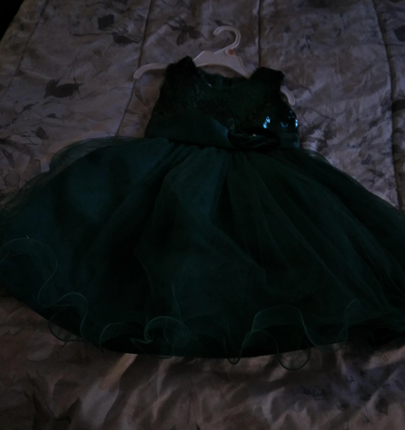 Girls Dark Green Sequin Tulle Dress