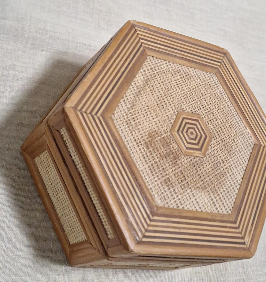 Vintage Hexagonal Wooden Keepsake Box