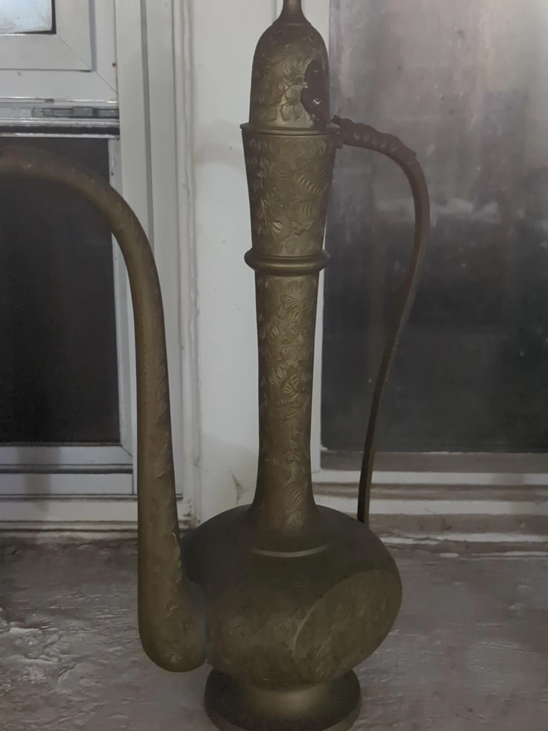 Vintage Etched Brass Decorative Ewer