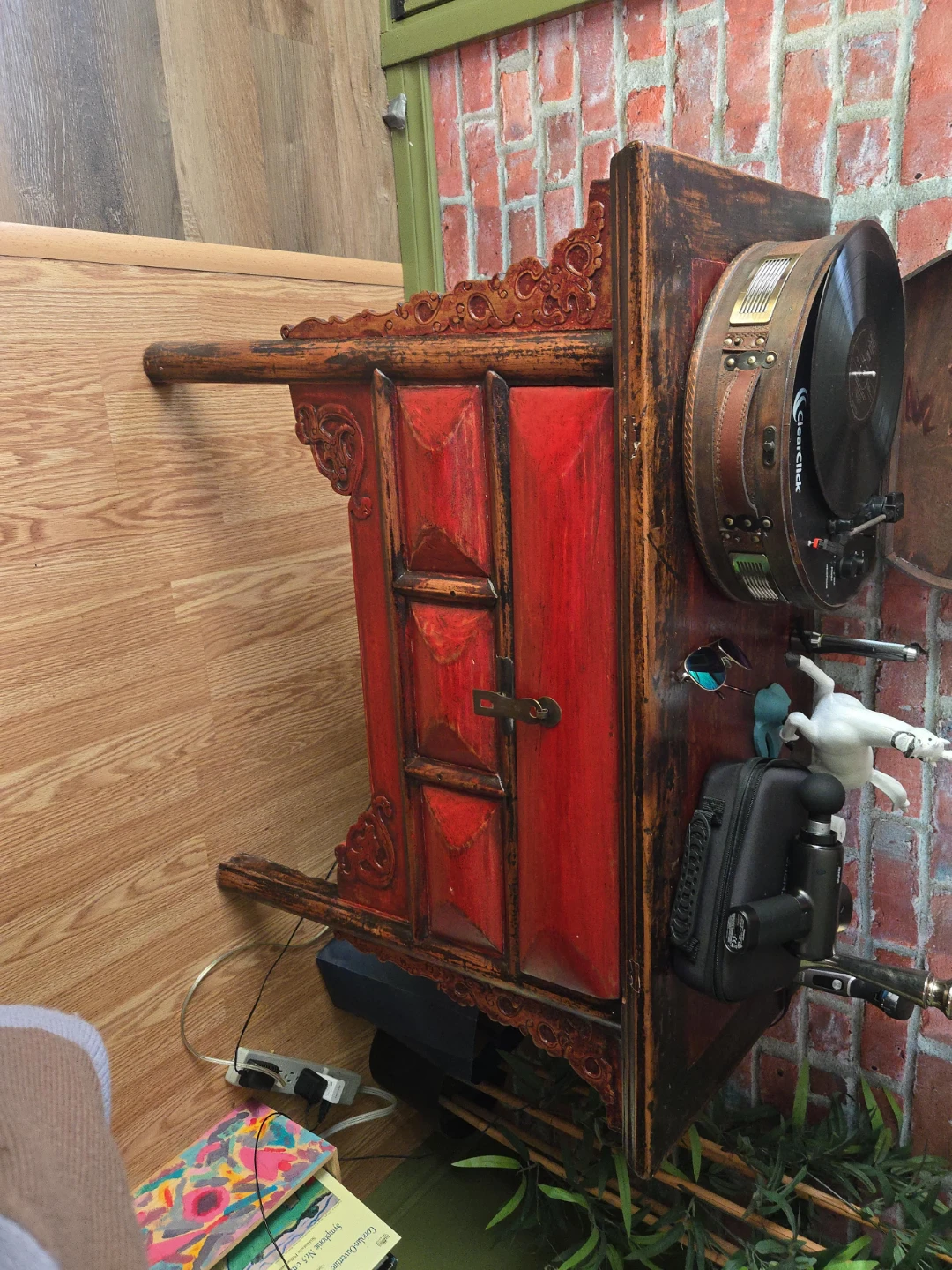 Vintage Style Red Wooden Side Cabinet