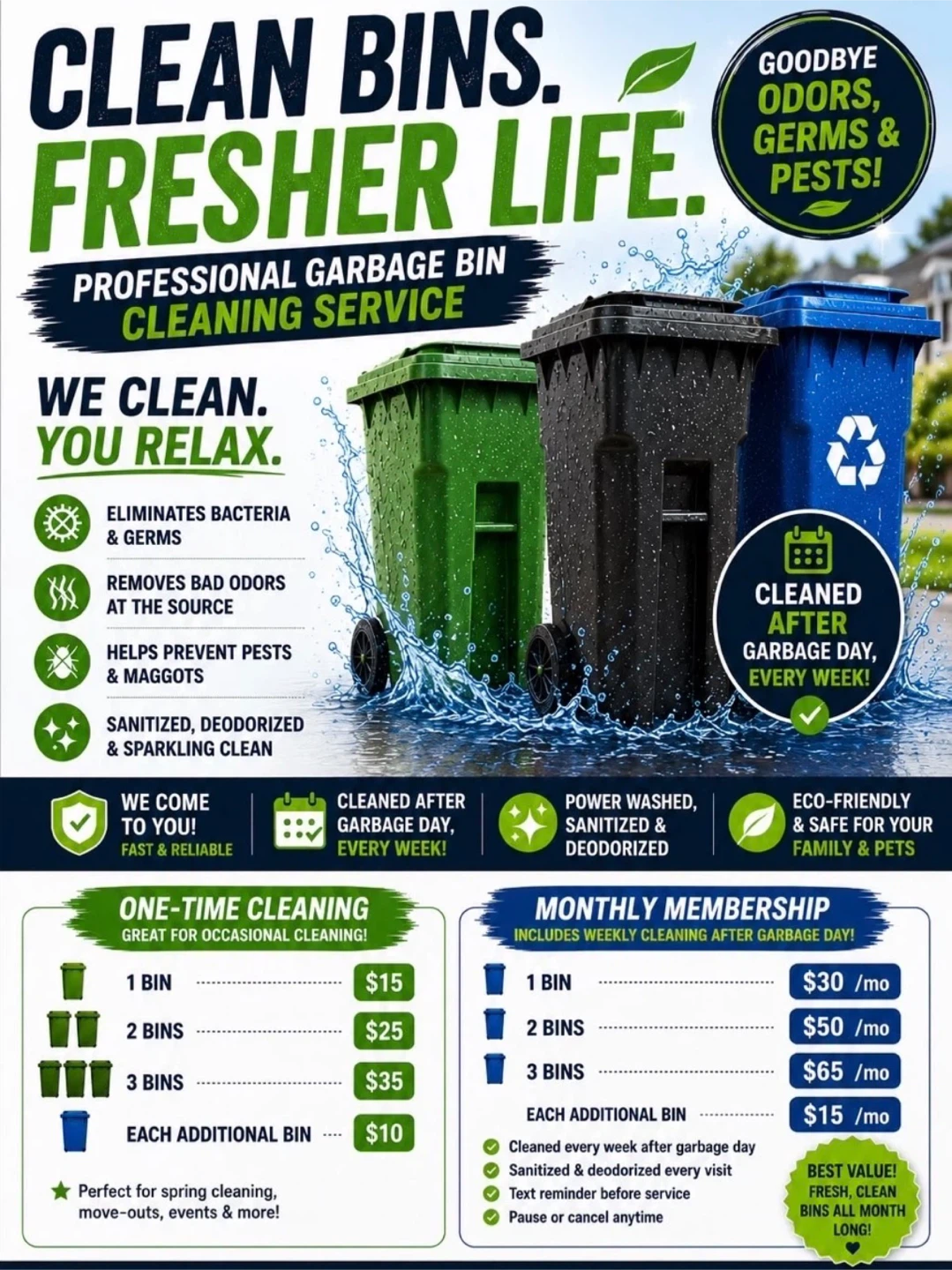 Power washing bins profile